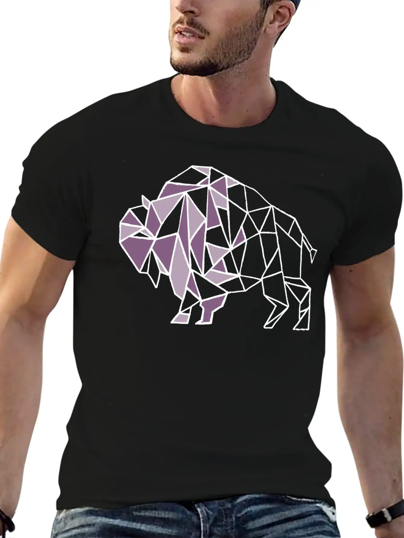 Lilac Lavender Geometric Bison Breathable Soft Cotton T-Shirt – Timeless Casual Look