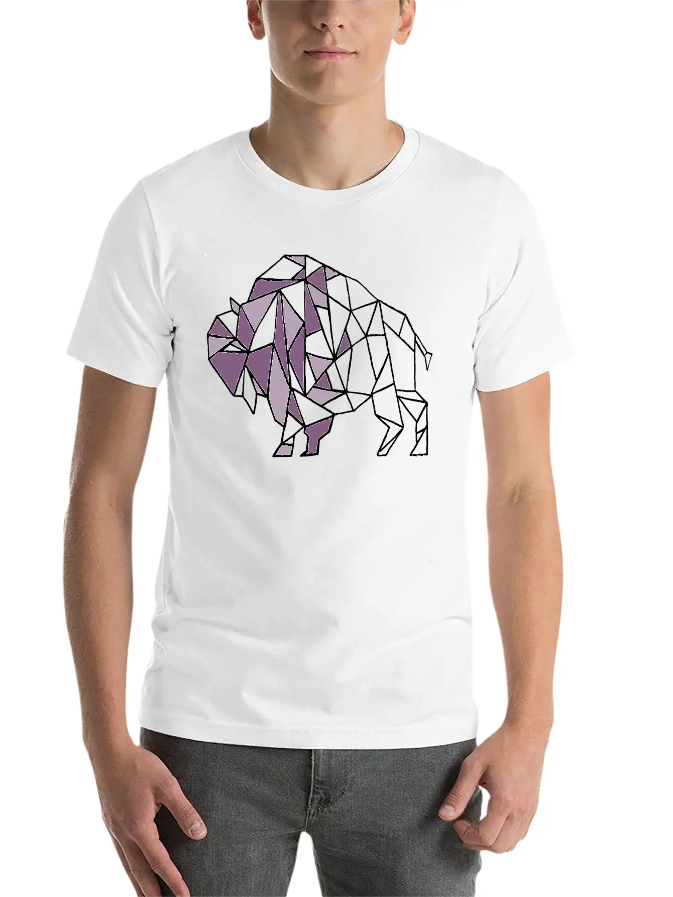 Lilac Lavender Geometric Bison Breathable Soft Cotton T-Shirt – Timeless Casual Look