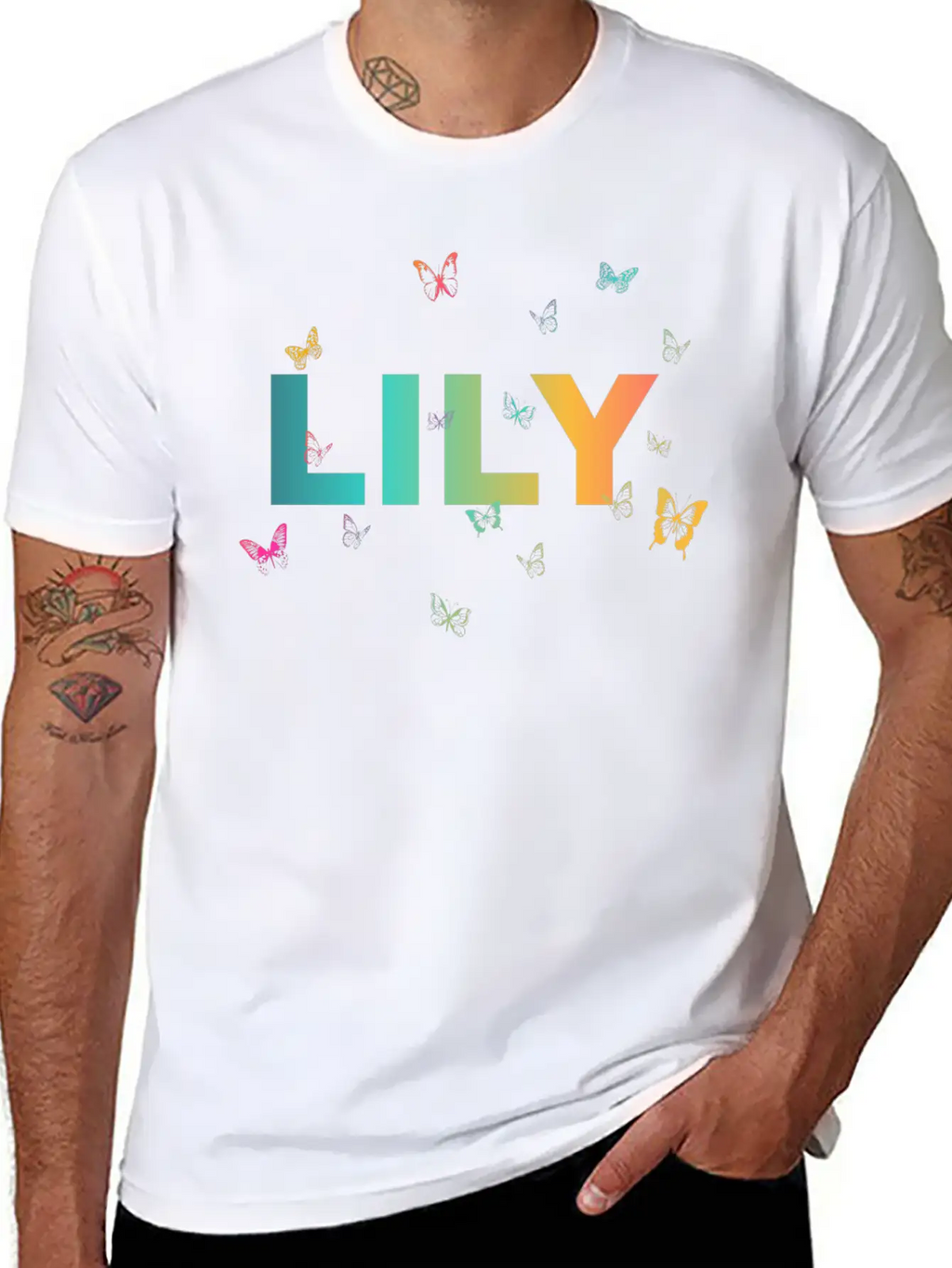 Lily - Beautiful Name With Cute Butterflies Classic Cotton Tee – Unisex Comfort For Any Season