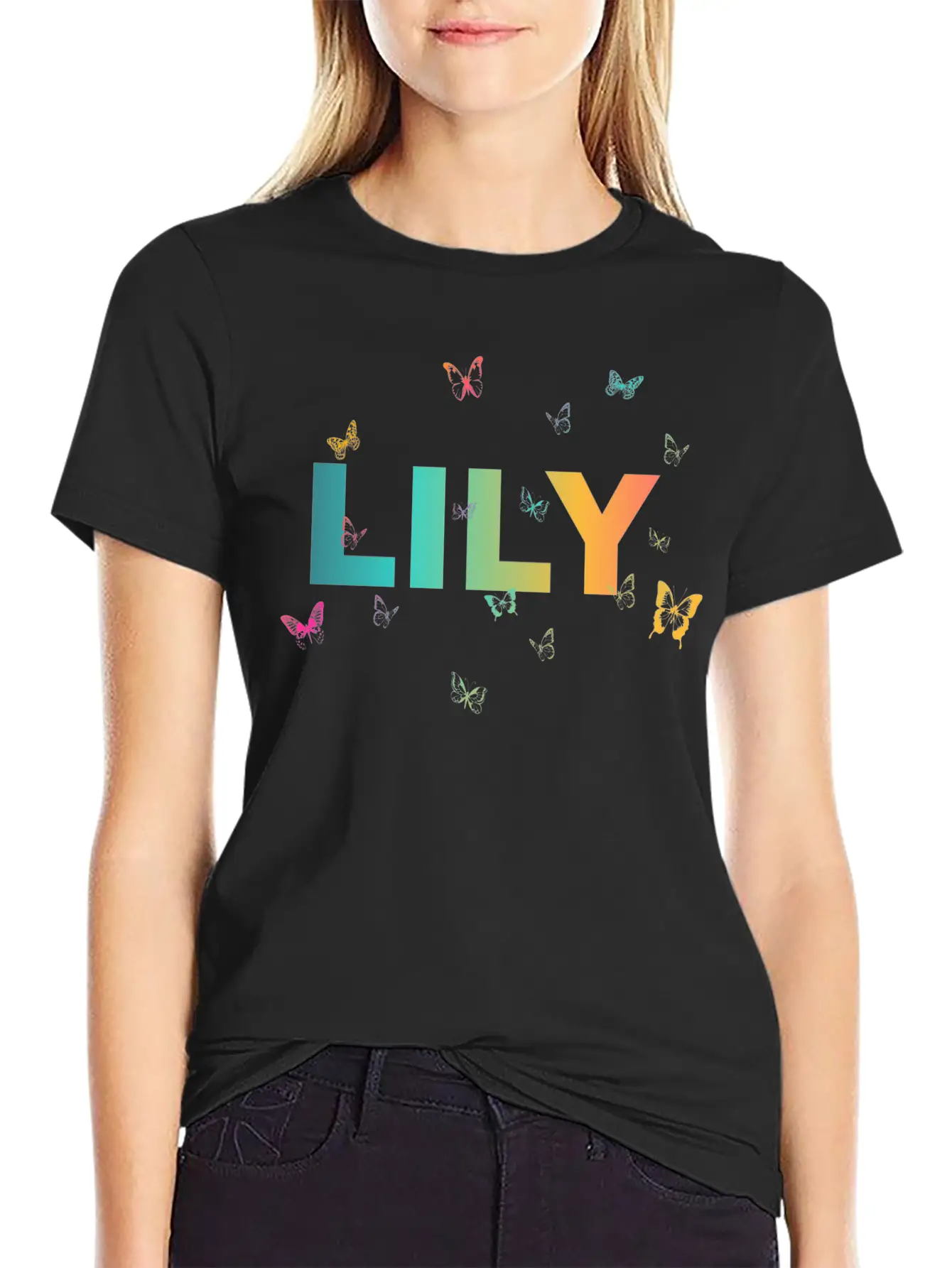 Lily - Beautiful Name With Cute Butterflies Classic Cotton Tee – Unisex Comfort For Any Season