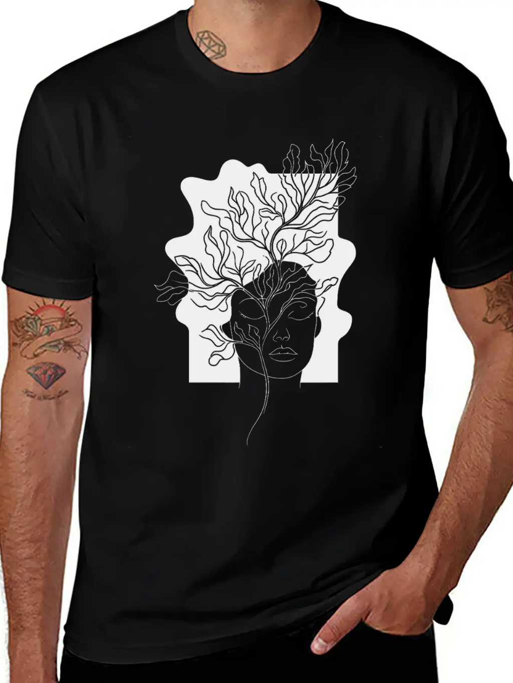Line Art Flowers Woman Minimalist Abstract Essential Cotton Tee For Daily Outfits – Unisex Style