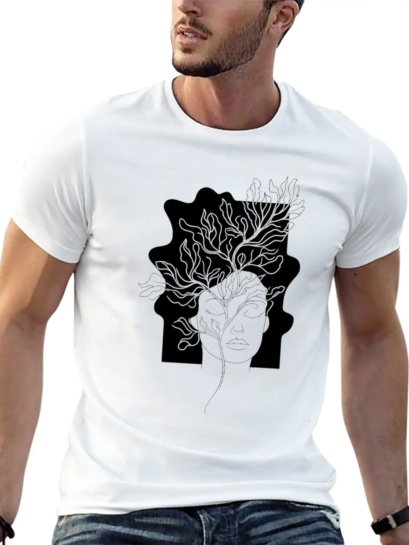 Line Art Flowers Woman Minimalist Abstract Essential Cotton Tee For Daily Outfits – Unisex Style