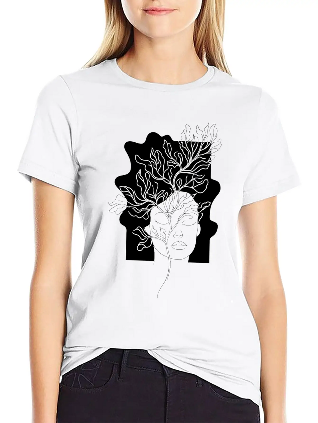 Line Art Flowers Woman Minimalist Abstract Essential Cotton Tee For Daily Outfits – Unisex Style