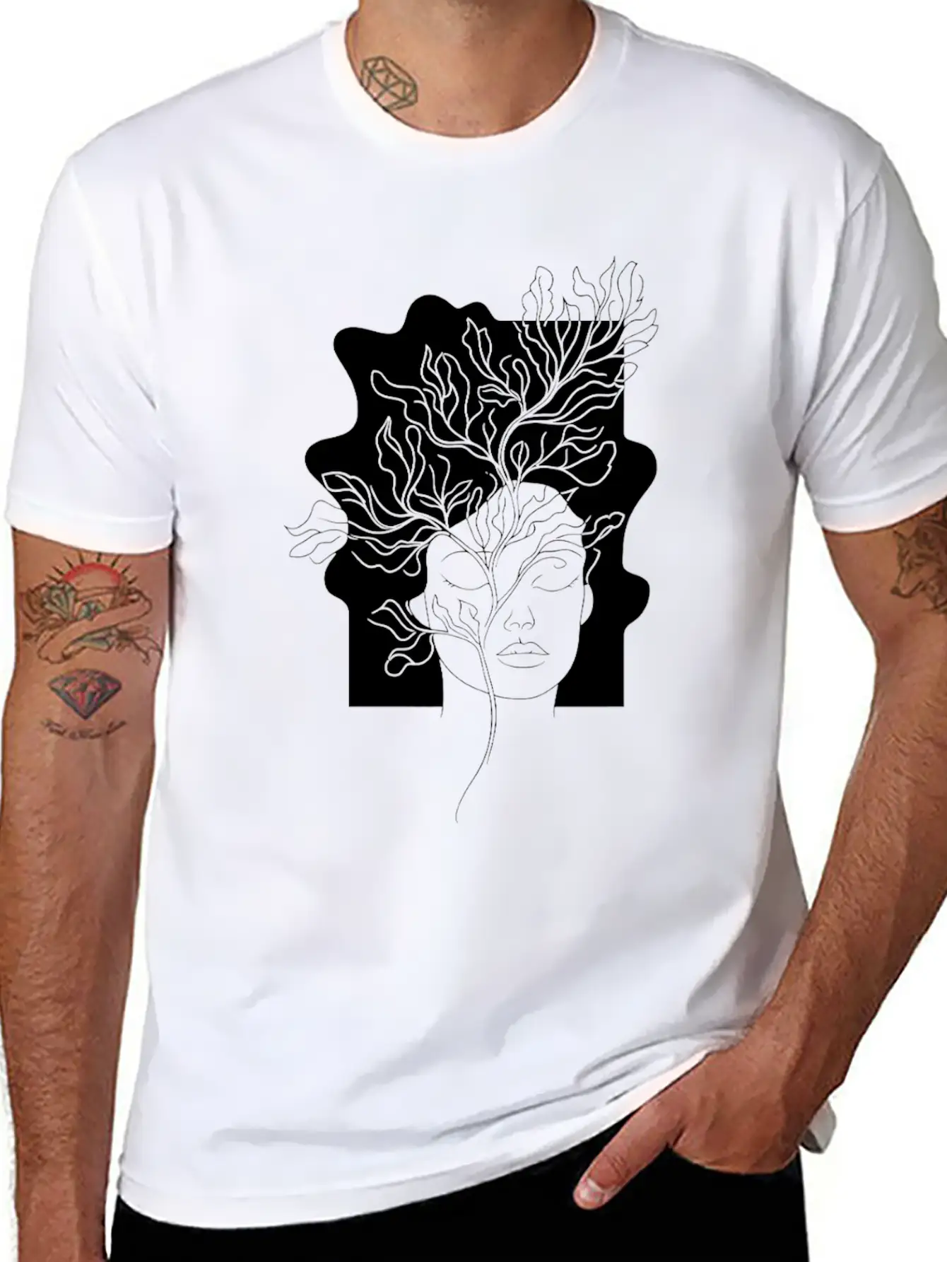 Line Art Flowers Woman Minimalist Abstract Essential Cotton Tee For Daily Outfits – Unisex Style