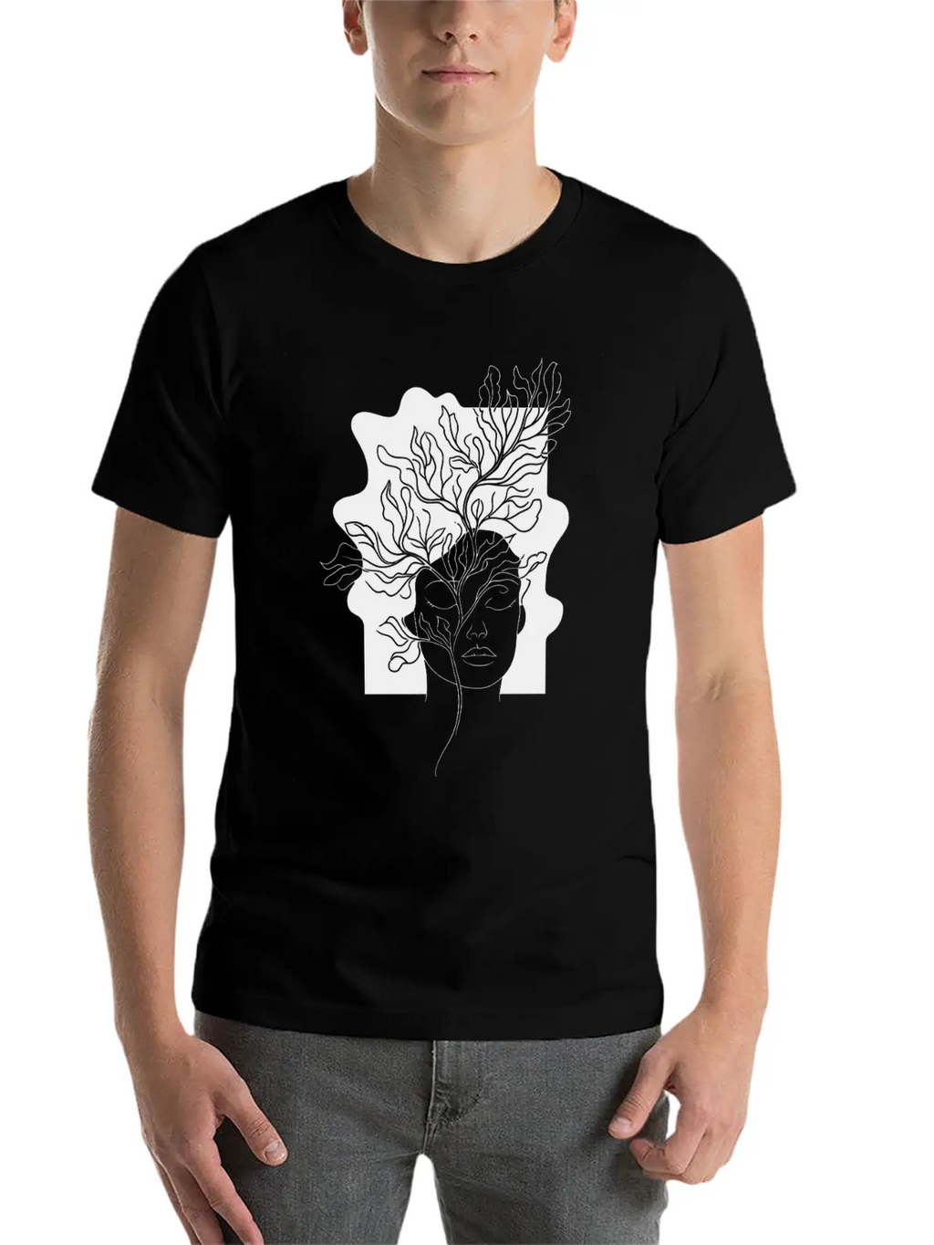 Line Art Flowers Woman Minimalist Abstract Essential Cotton Tee For Daily Outfits – Unisex Style