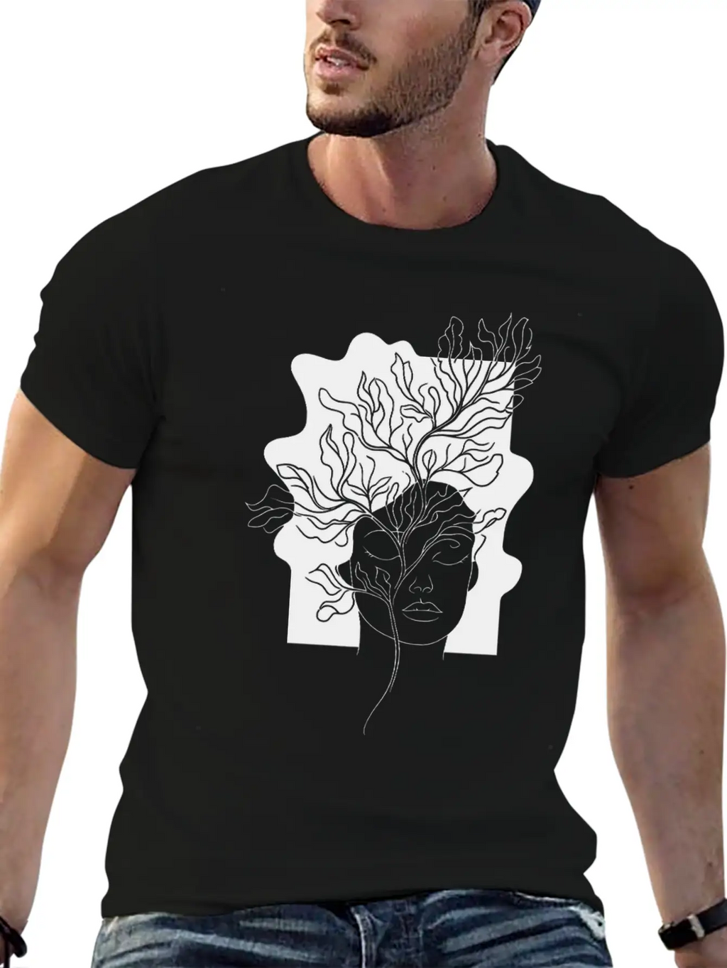 Line Art Flowers Woman Minimalist Abstract Essential Cotton Tee For Daily Outfits – Unisex Style