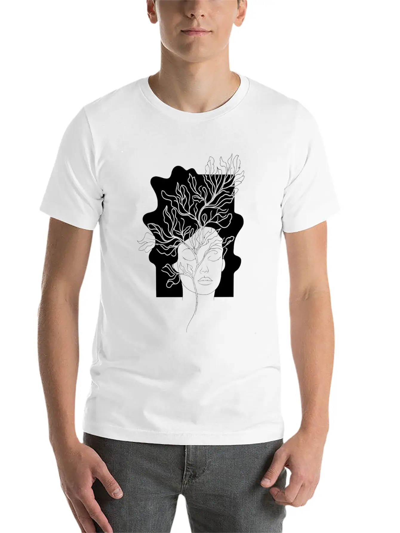 Line Art Flowers Woman Minimalist Abstract Essential Cotton Tee For Daily Outfits – Unisex Style