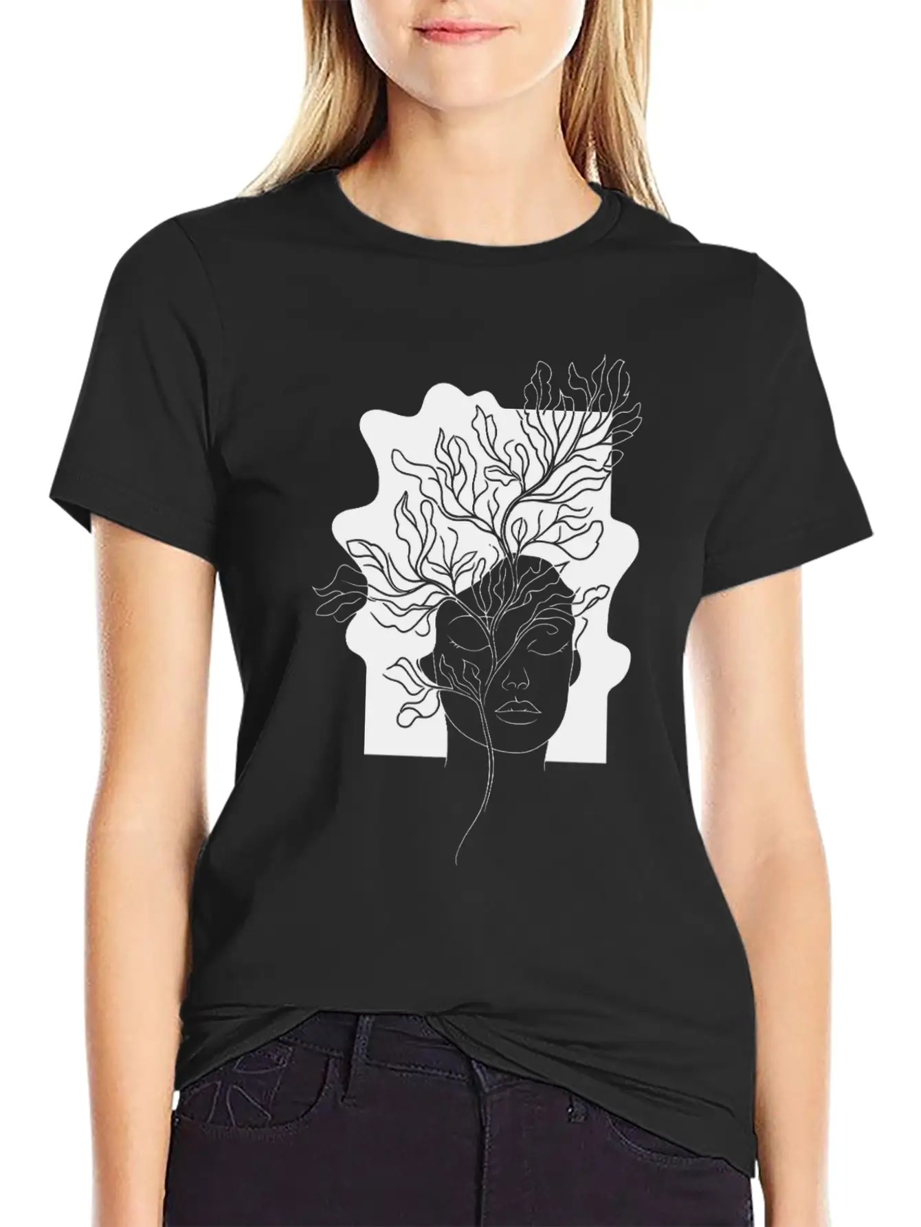 Line Art Flowers Woman Minimalist Abstract Essential Cotton Tee For Daily Outfits – Unisex Style