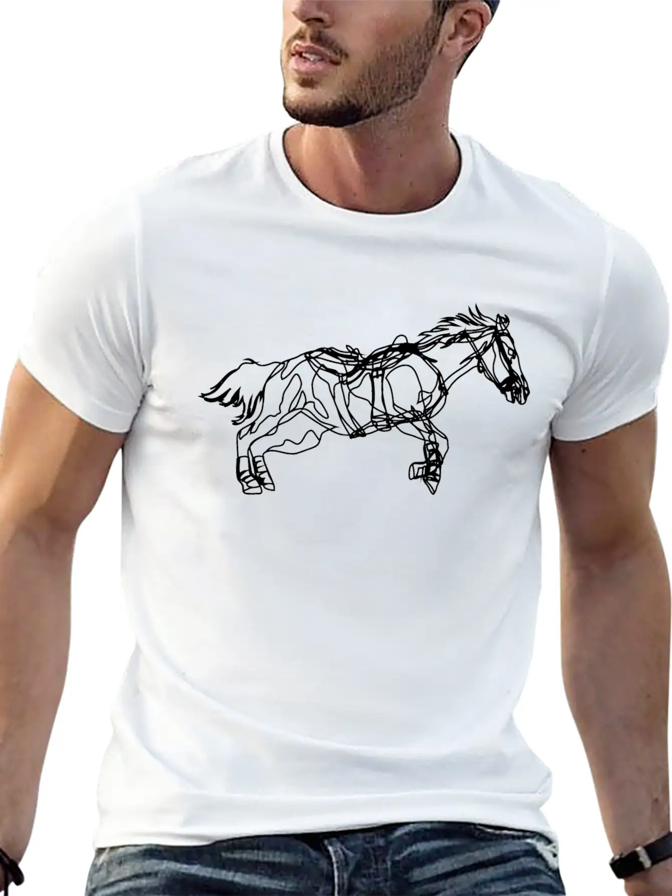 Line Art Horse Relaxed Everyday Tee – Lightweight And Durable Cotton