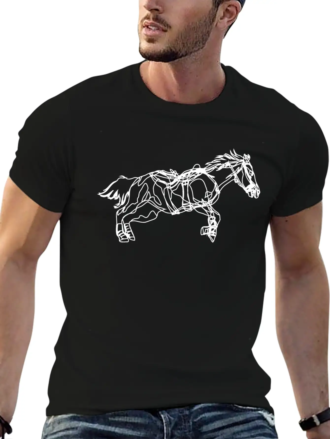 Line Art Horse Relaxed Everyday Tee – Lightweight And Durable Cotton
