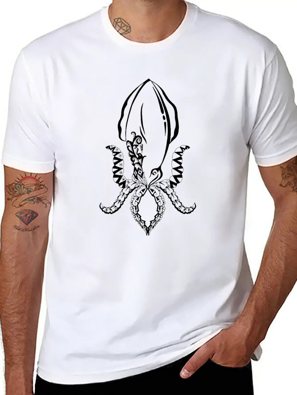 Line Art Mandala Squid Stylish Everyday T-Shirt – Unisex Basic Cotton Tee
