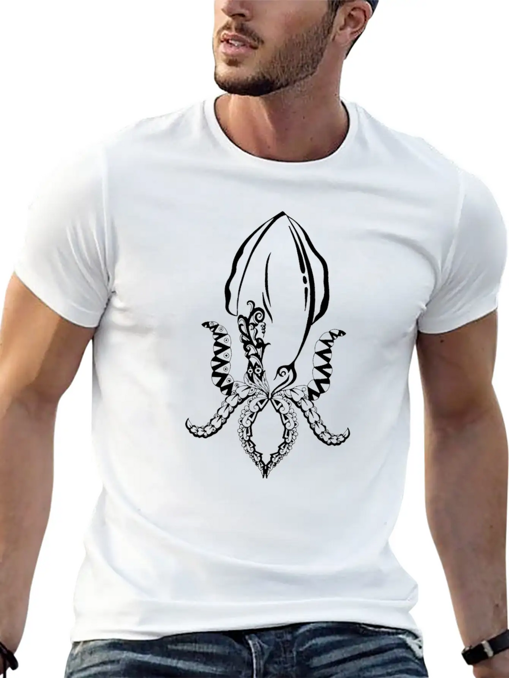 Line Art Mandala Squid Stylish Everyday T-Shirt – Unisex Basic Cotton Tee