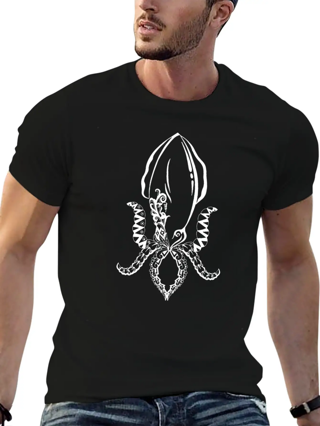 Line Art Mandala Squid Stylish Everyday T-Shirt – Unisex Basic Cotton Tee