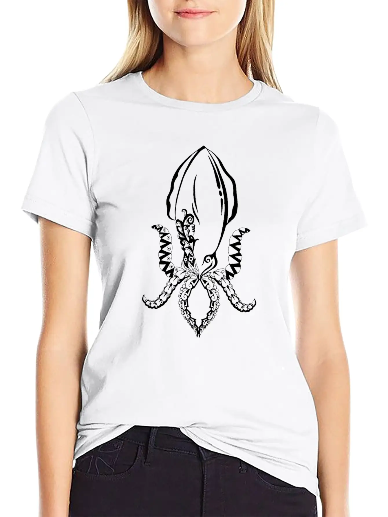 Line Art Mandala Squid Stylish Everyday T-Shirt – Unisex Basic Cotton Tee