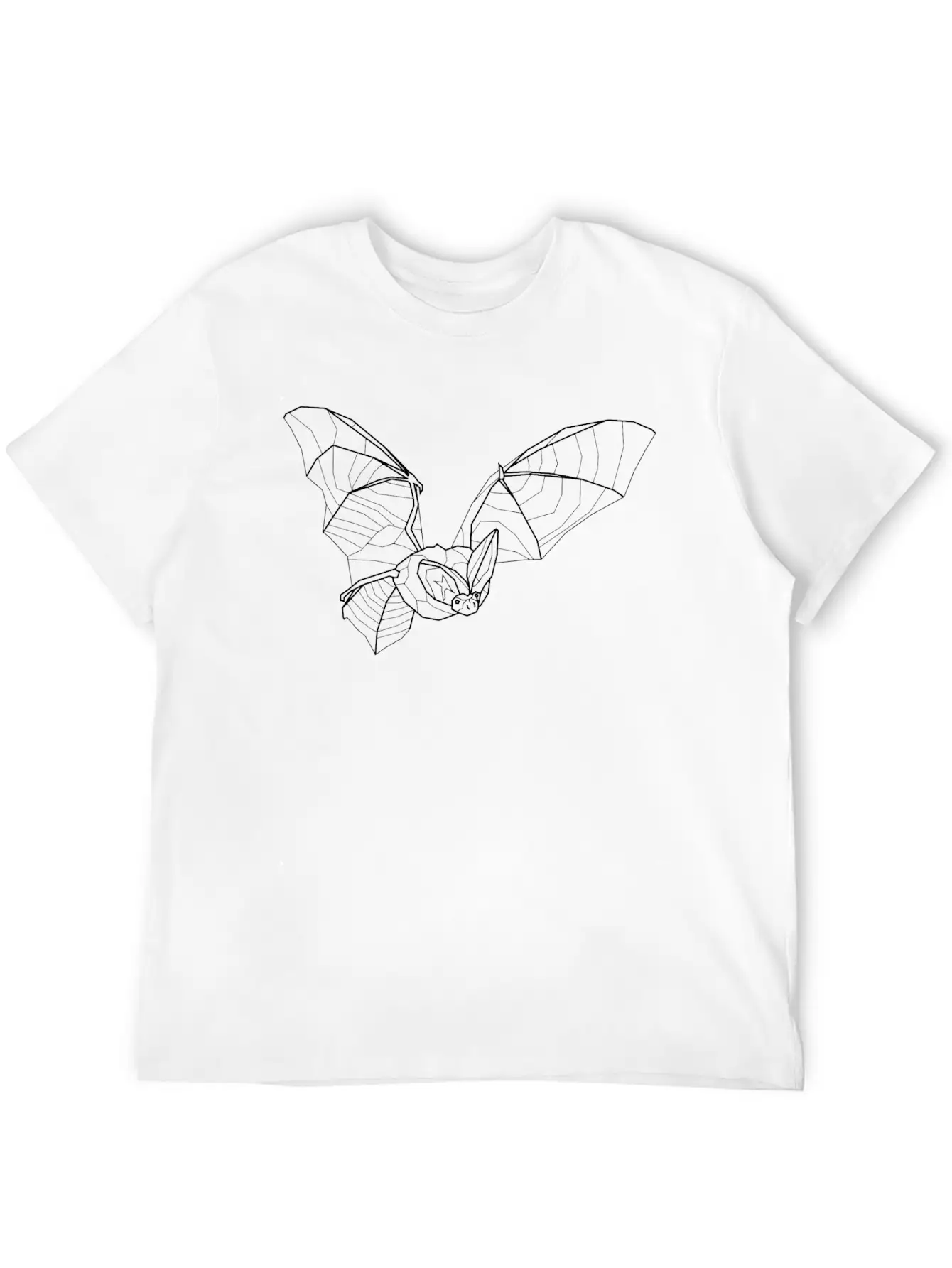 Line Art White Long Eared Bat - Little Vampire Essential Cotton Tee For Daily Outfits – Unisex Style
