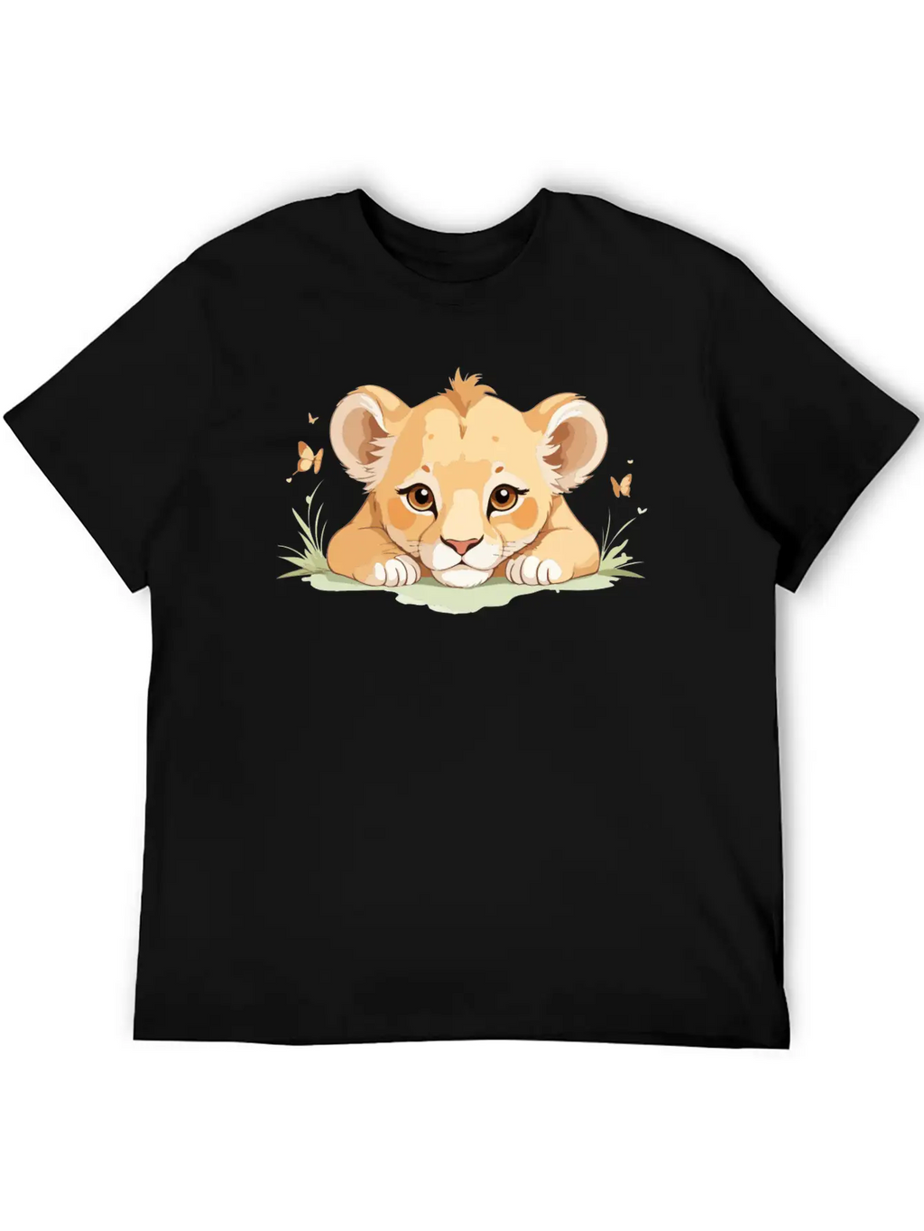 Lion Cub With Butterflies Essential Cotton Tee For Daily Outfits – Unisex Style