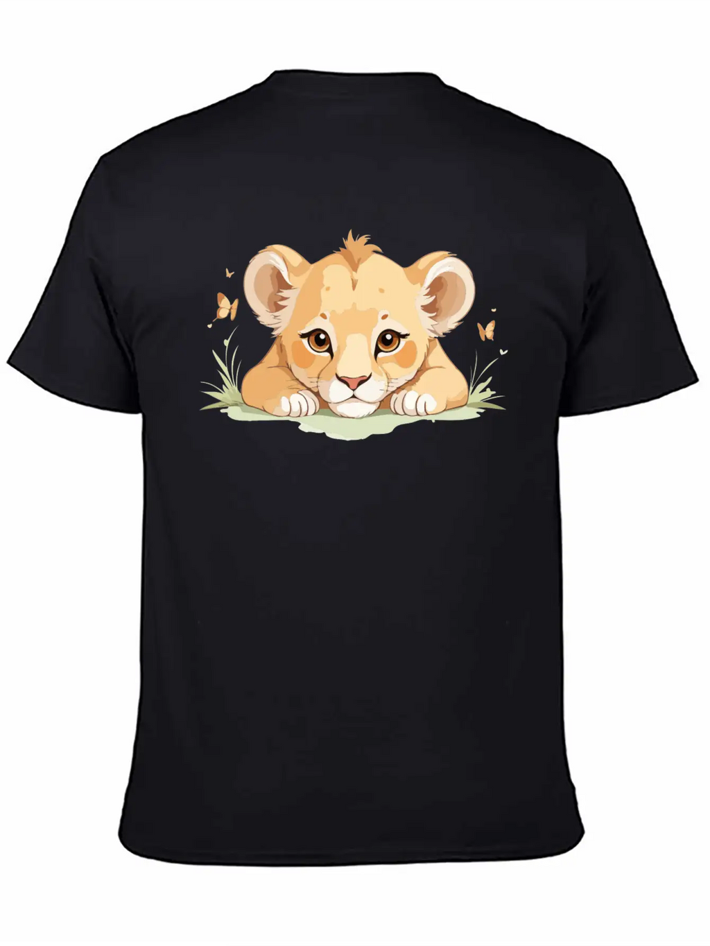 Lion Cub With Butterflies Essential Cotton Tee For Daily Outfits – Unisex Style