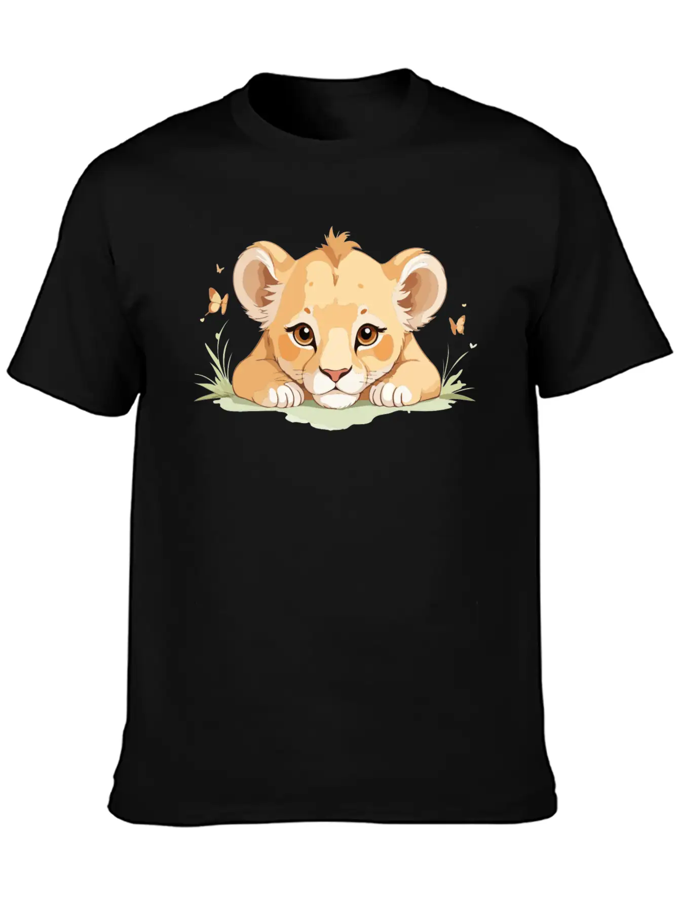 Lion Cub With Butterflies Essential Cotton Tee For Daily Outfits – Unisex Style