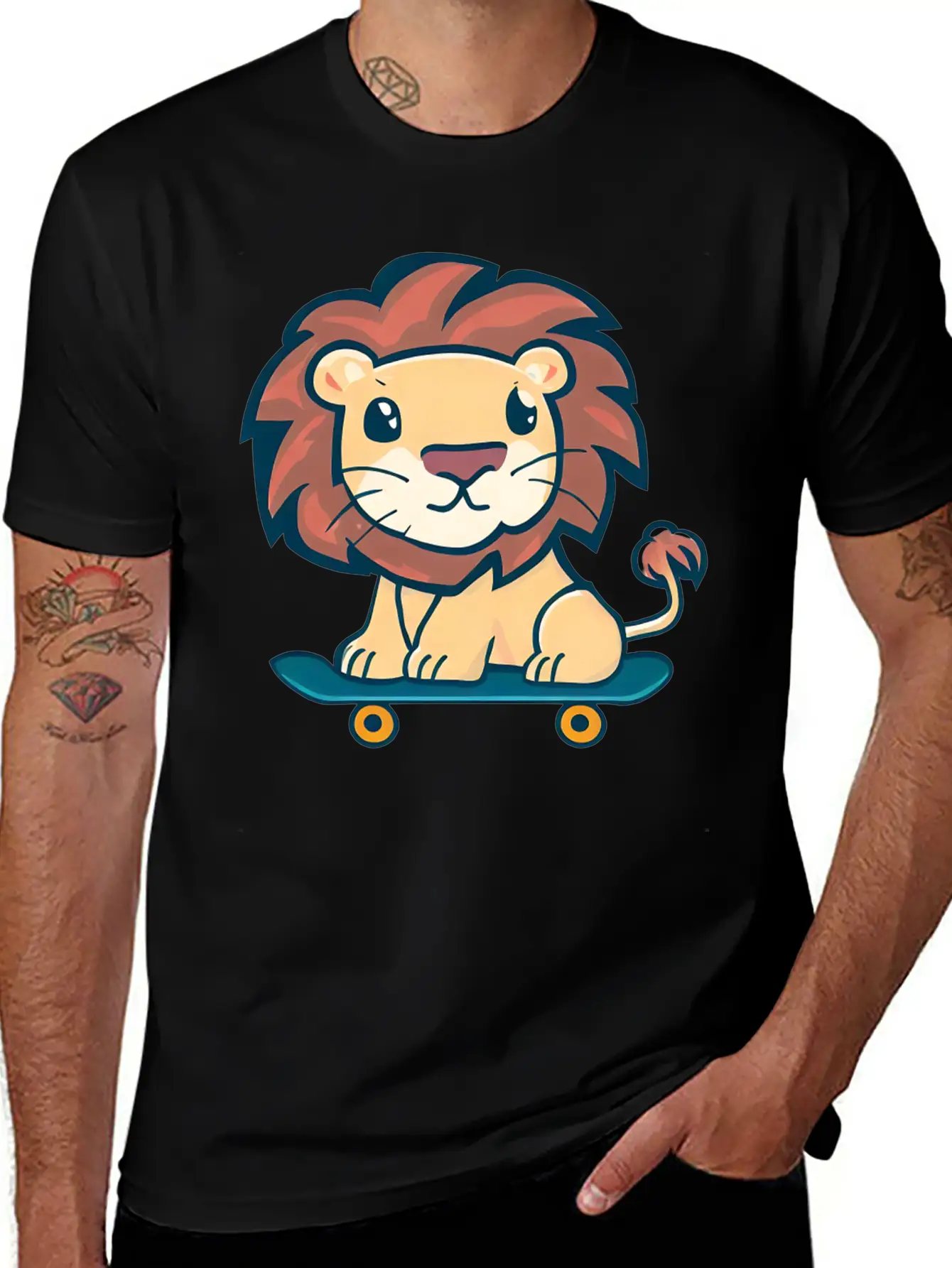 Lion On Skateboard Breathable Graphic T-Shirt – Perfect For Casual Days