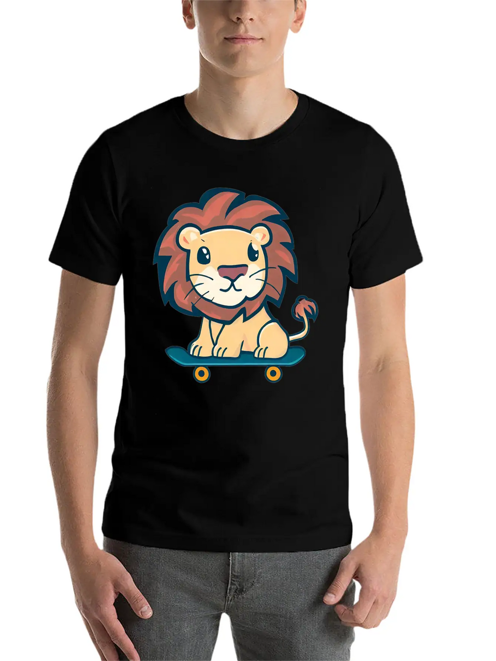 Lion On Skateboard Breathable Graphic T-Shirt – Perfect For Casual Days