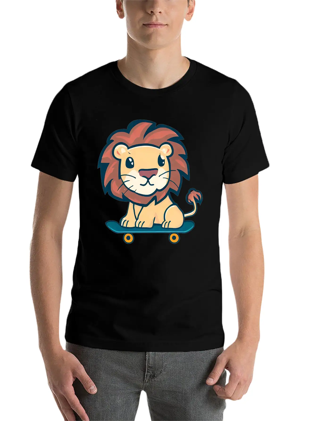 Lion On Skateboard Breathable Graphic T-Shirt – Perfect For Casual Days