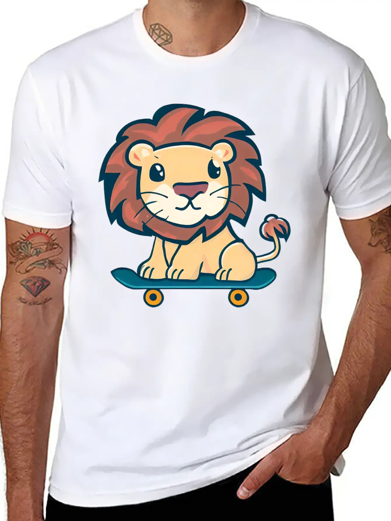 Lion On Skateboard Breathable Graphic T-Shirt – Perfect For Casual Days