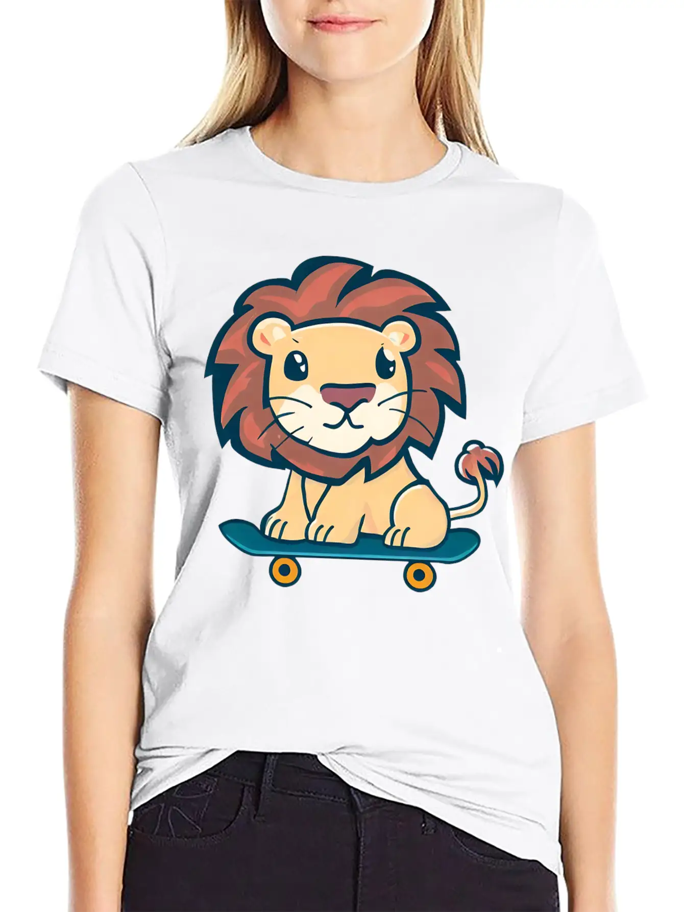 Lion On Skateboard Breathable Graphic T-Shirt – Perfect For Casual Days