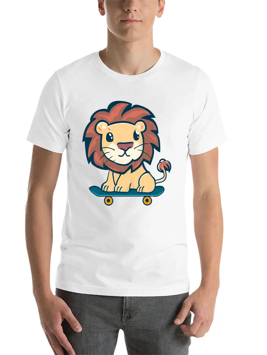 Lion On Skateboard Breathable Graphic T-Shirt – Perfect For Casual Days
