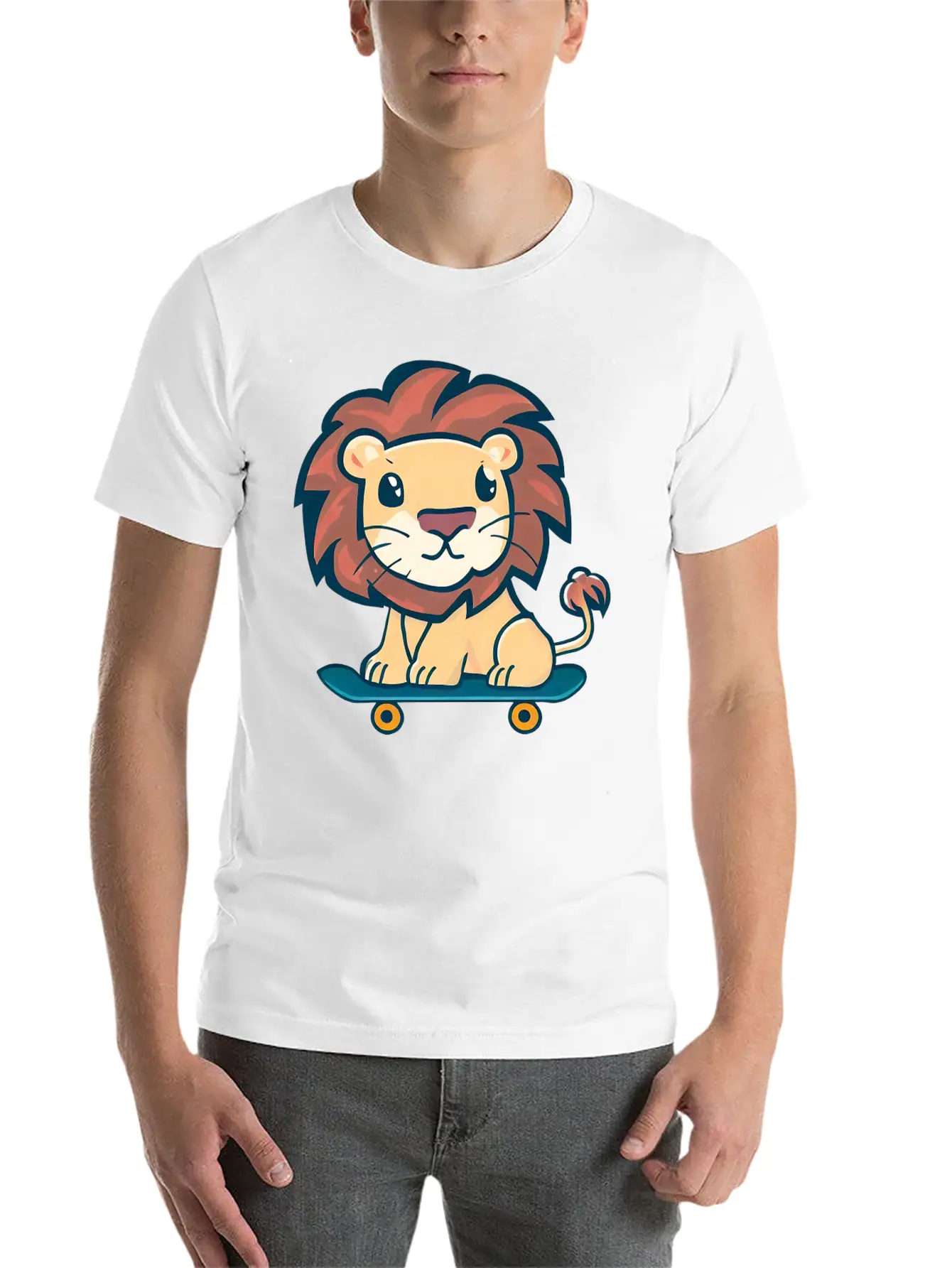 Lion On Skateboard Breathable Graphic T-Shirt – Perfect For Casual Days
