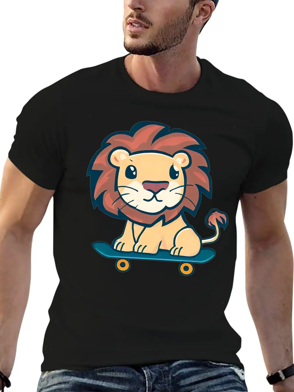 Lion On Skateboard Breathable Graphic T-Shirt – Perfect For Casual Days