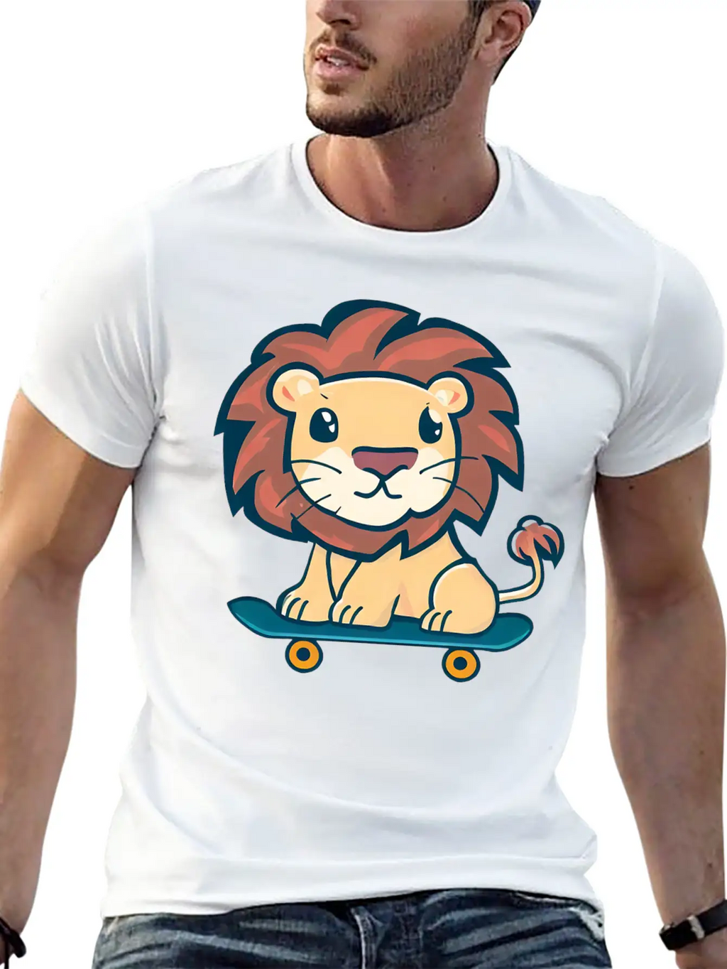 Lion On Skateboard Breathable Graphic T-Shirt – Perfect For Casual Days