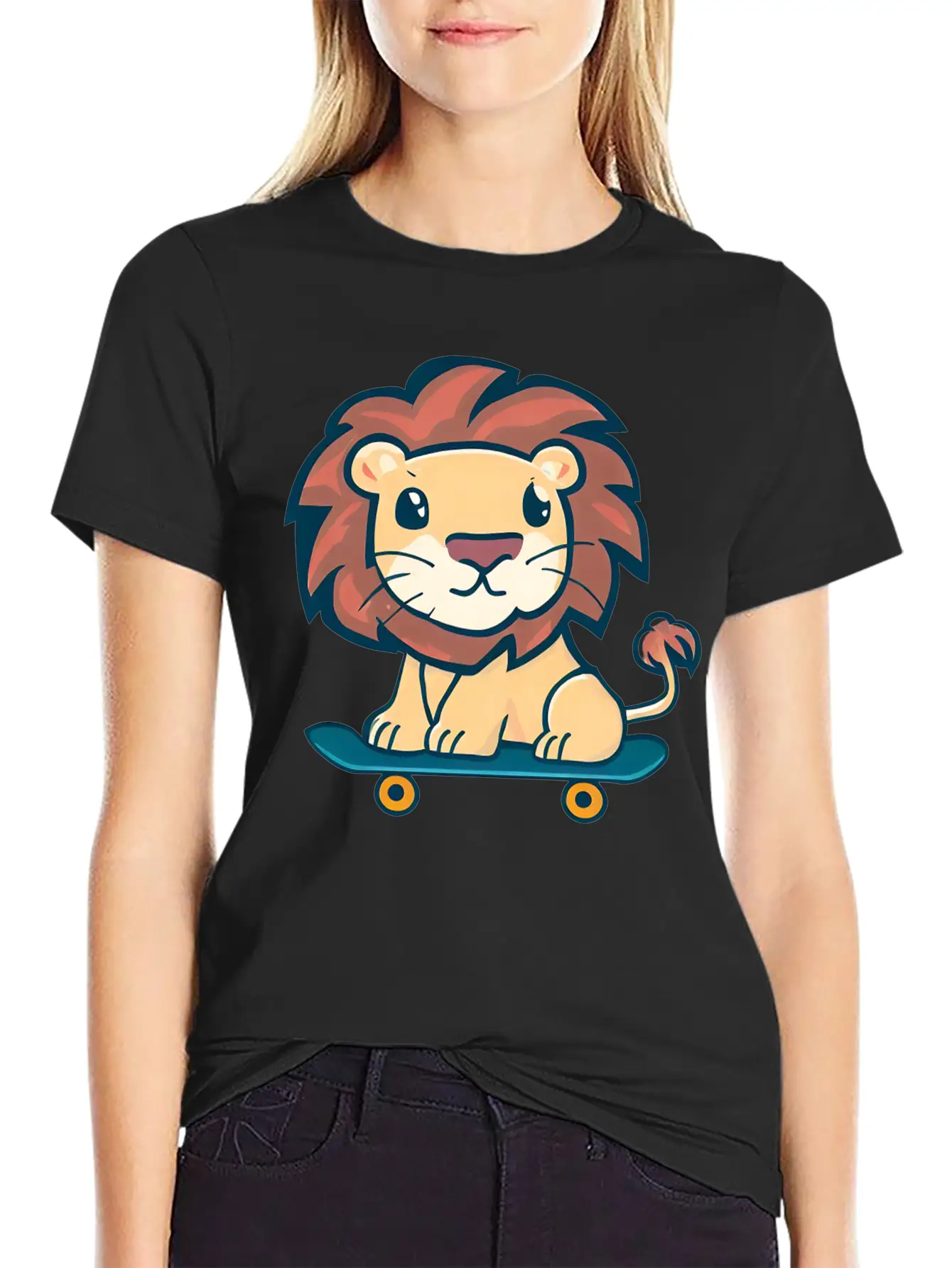 Lion On Skateboard Breathable Graphic T-Shirt – Perfect For Casual Days