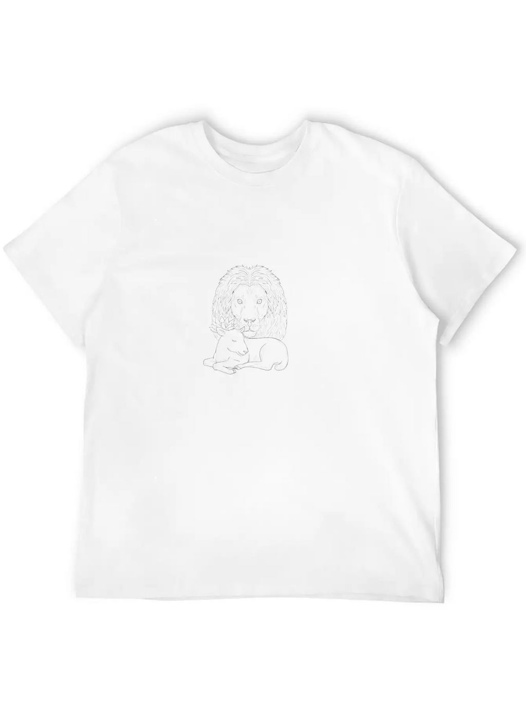 Lion Watching Over Sleeping Lamb Drawing Unisex Casual T-Shirt – Clean Design For Daily Comfort