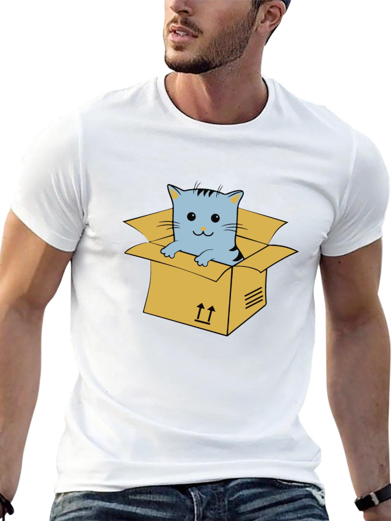 Cat in a Box Graphic Tee - Unisex Black T-Shirt