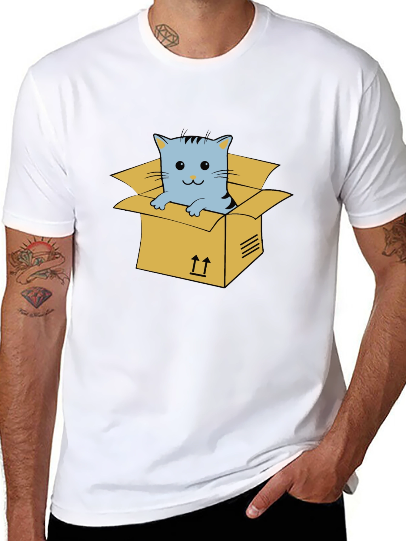 Cat in a Box Graphic Tee - Unisex Black T-Shirt