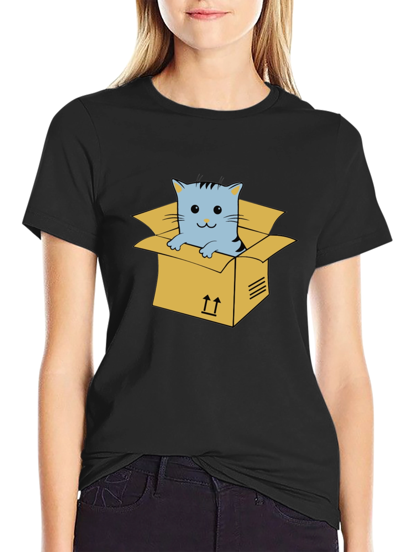 Cat in a Box Graphic Tee - Unisex Black T-Shirt
