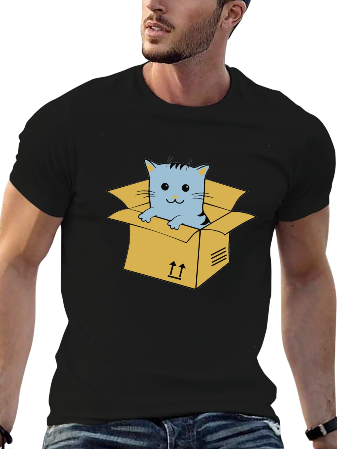 Cat in a Box Graphic Tee - Unisex Black T-Shirt