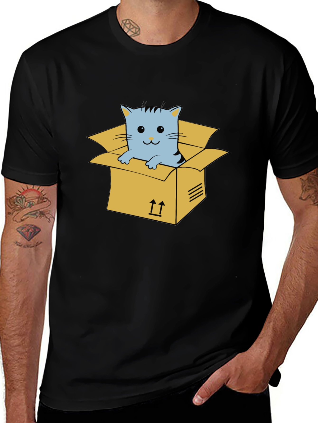 Cat in a Box Graphic Tee - Unisex Black T-Shirt