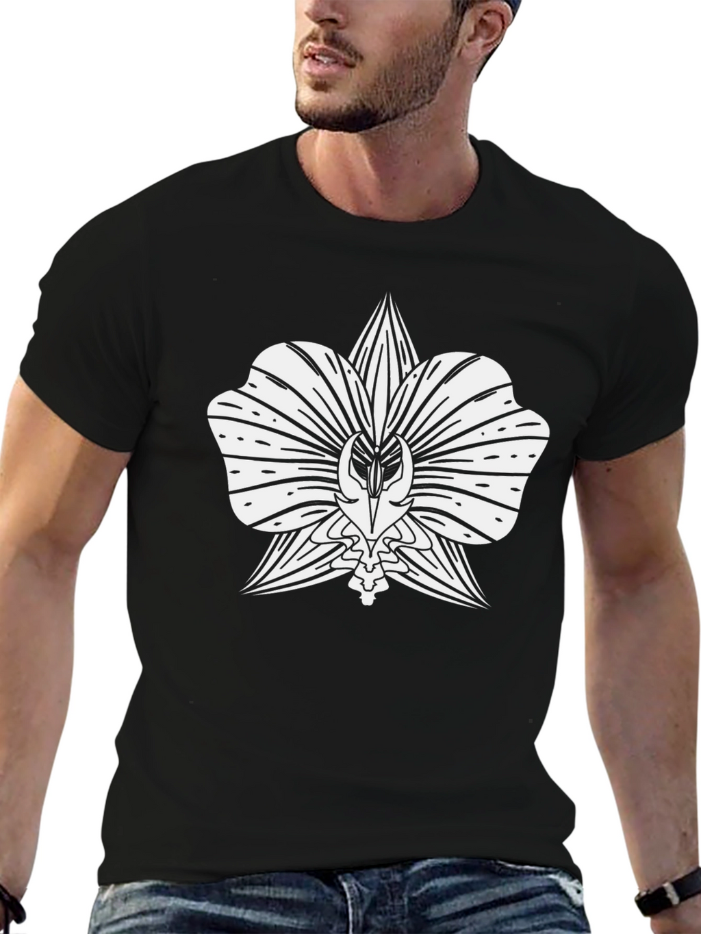 Orchid Graphic Tee - Black Cotton Comfort