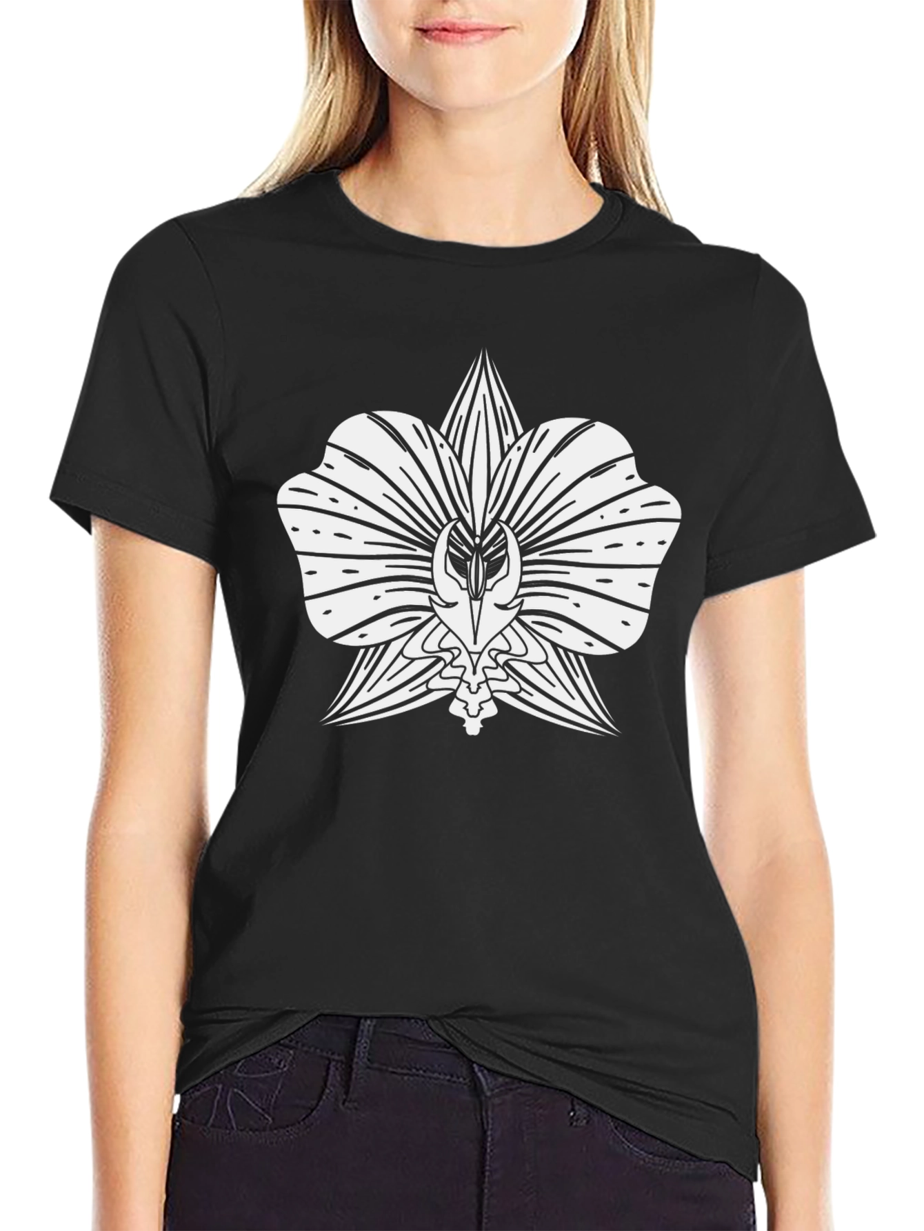 Orchid Graphic Tee - Black Cotton Comfort