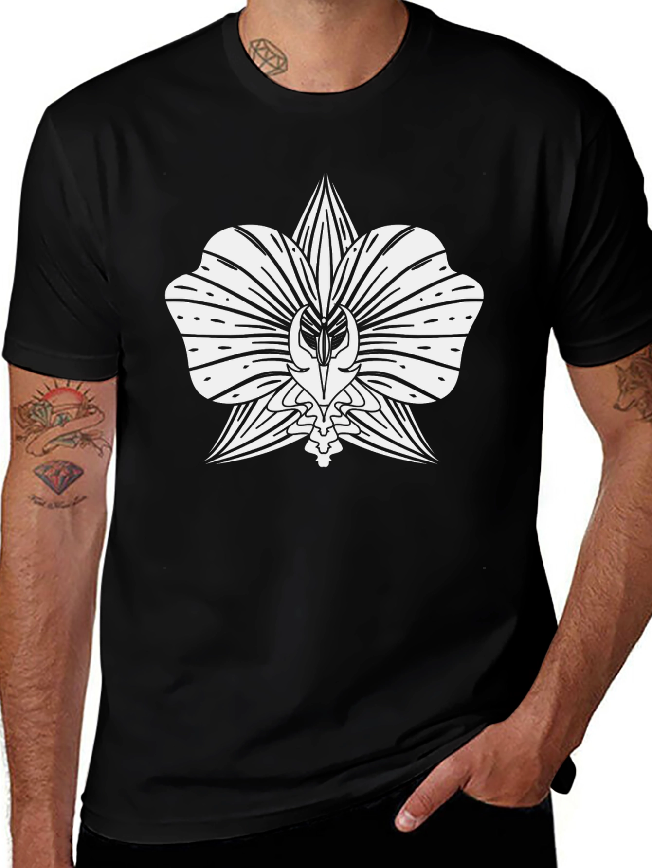 Orchid Graphic Tee - Black Cotton Comfort