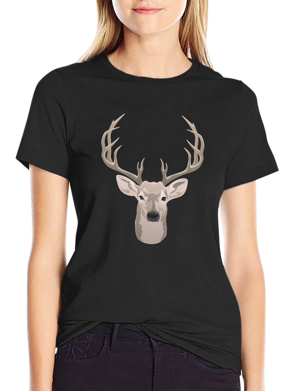 Deer Head Graphic Print Black T-Shirt