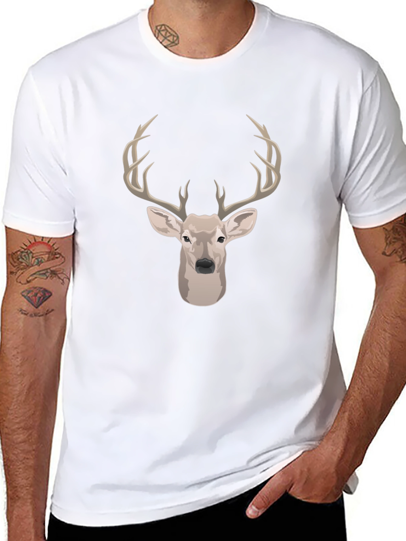 Deer Head Graphic Print Black T-Shirt