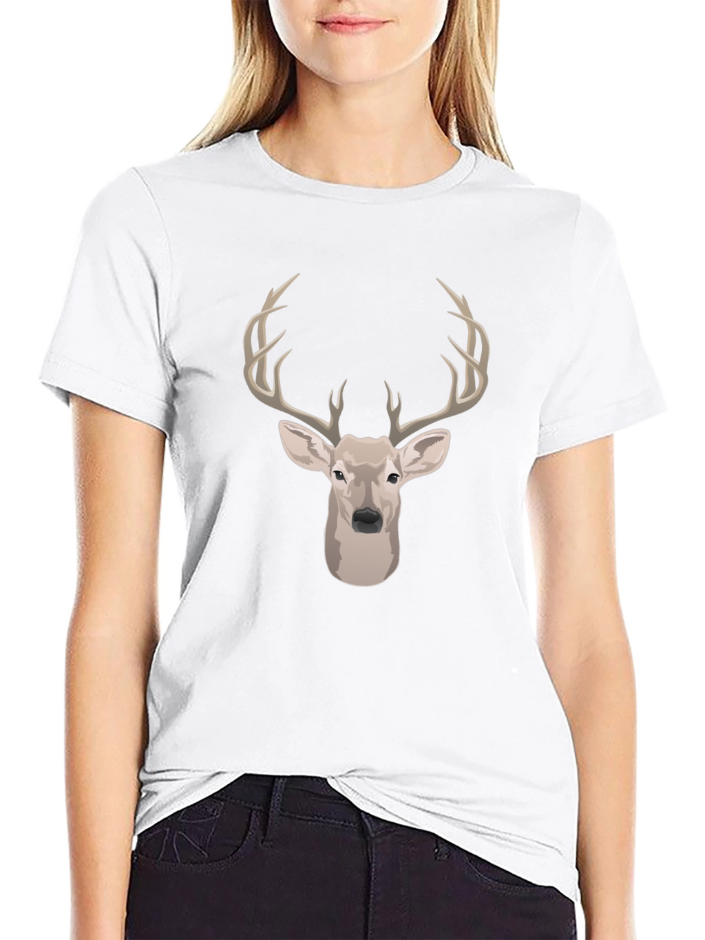 Deer Head Graphic Print Black T-Shirt