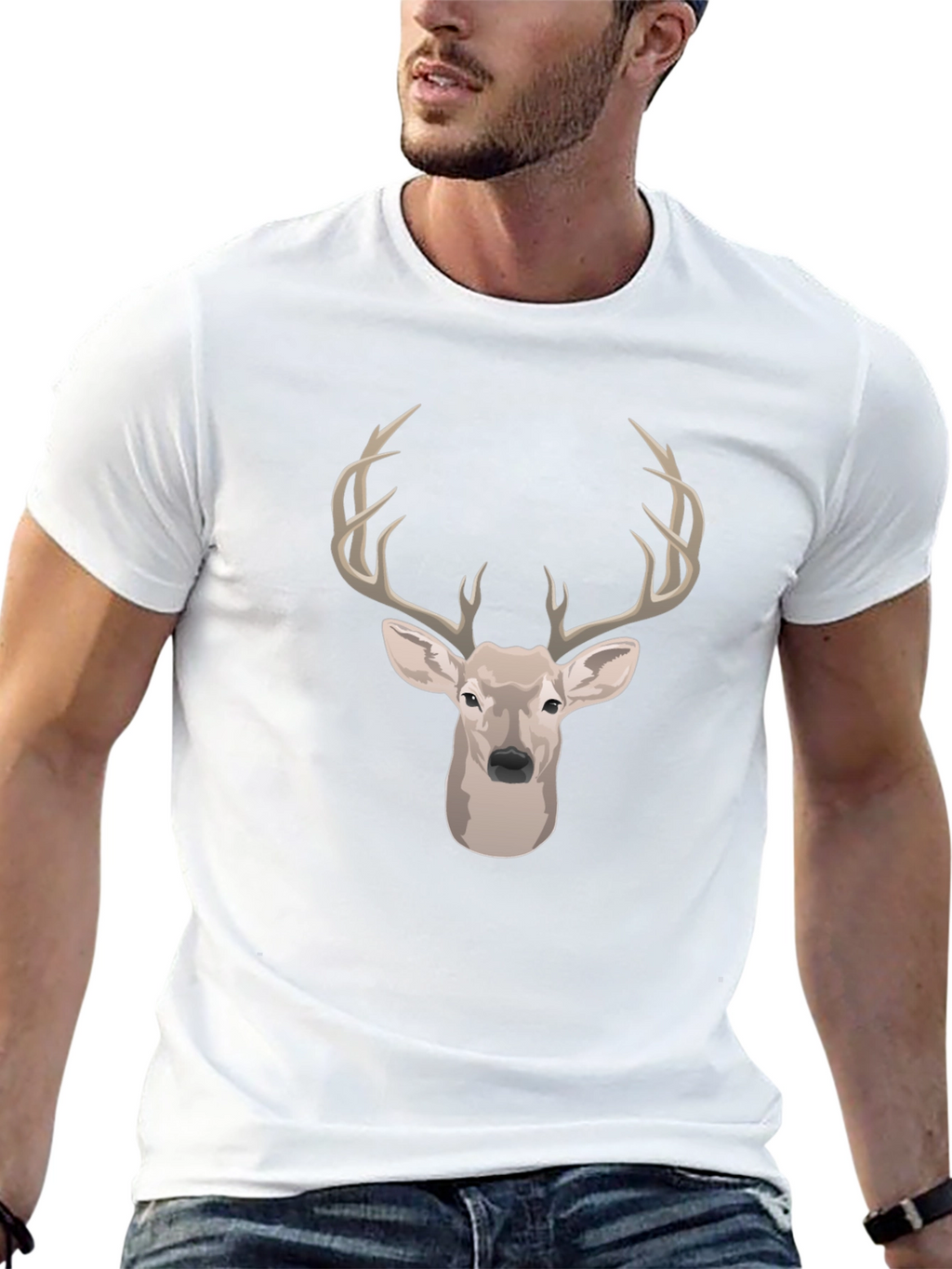 Deer Head Graphic Print Black T-Shirt