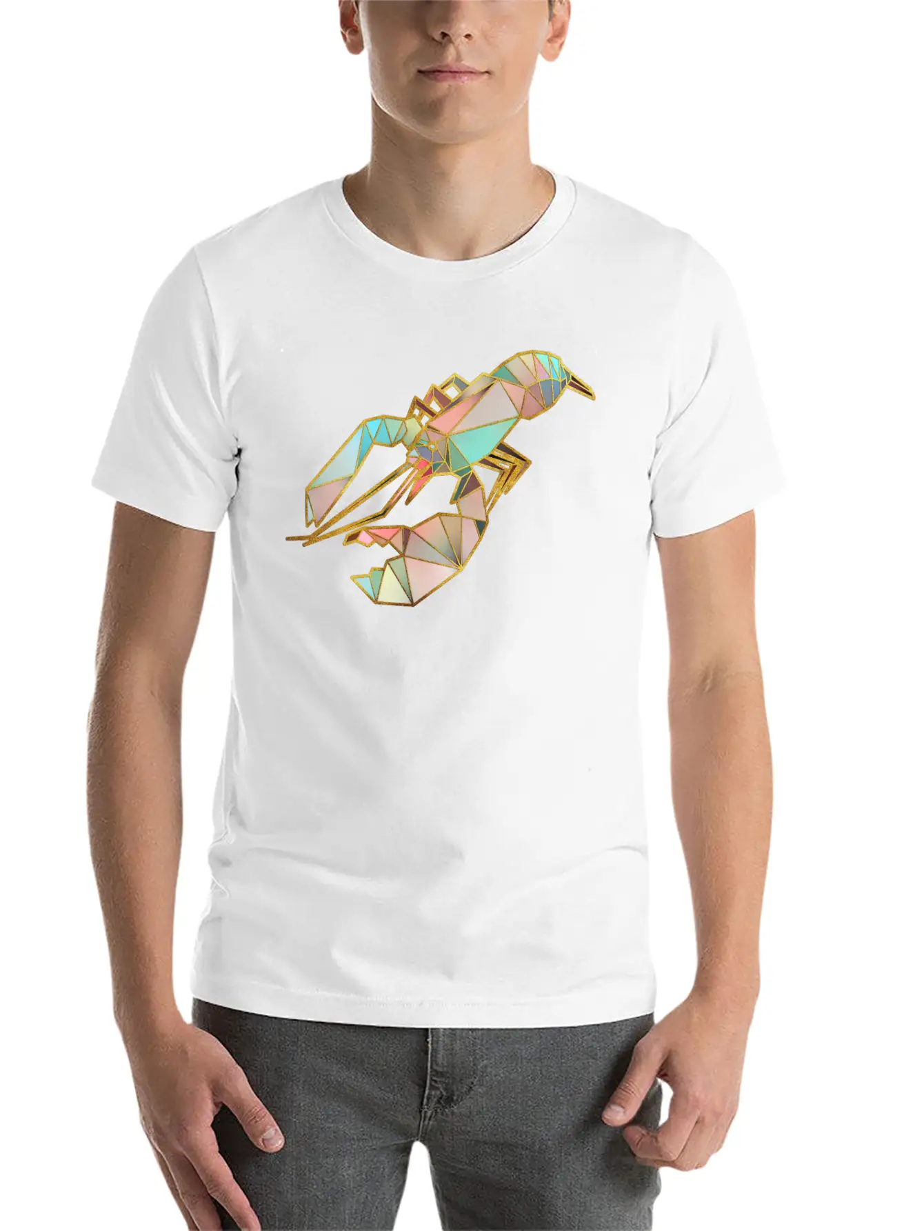 Lobster Geometric Gold Lines Essential Cotton Tee For Daily Outfits – Unisex Style