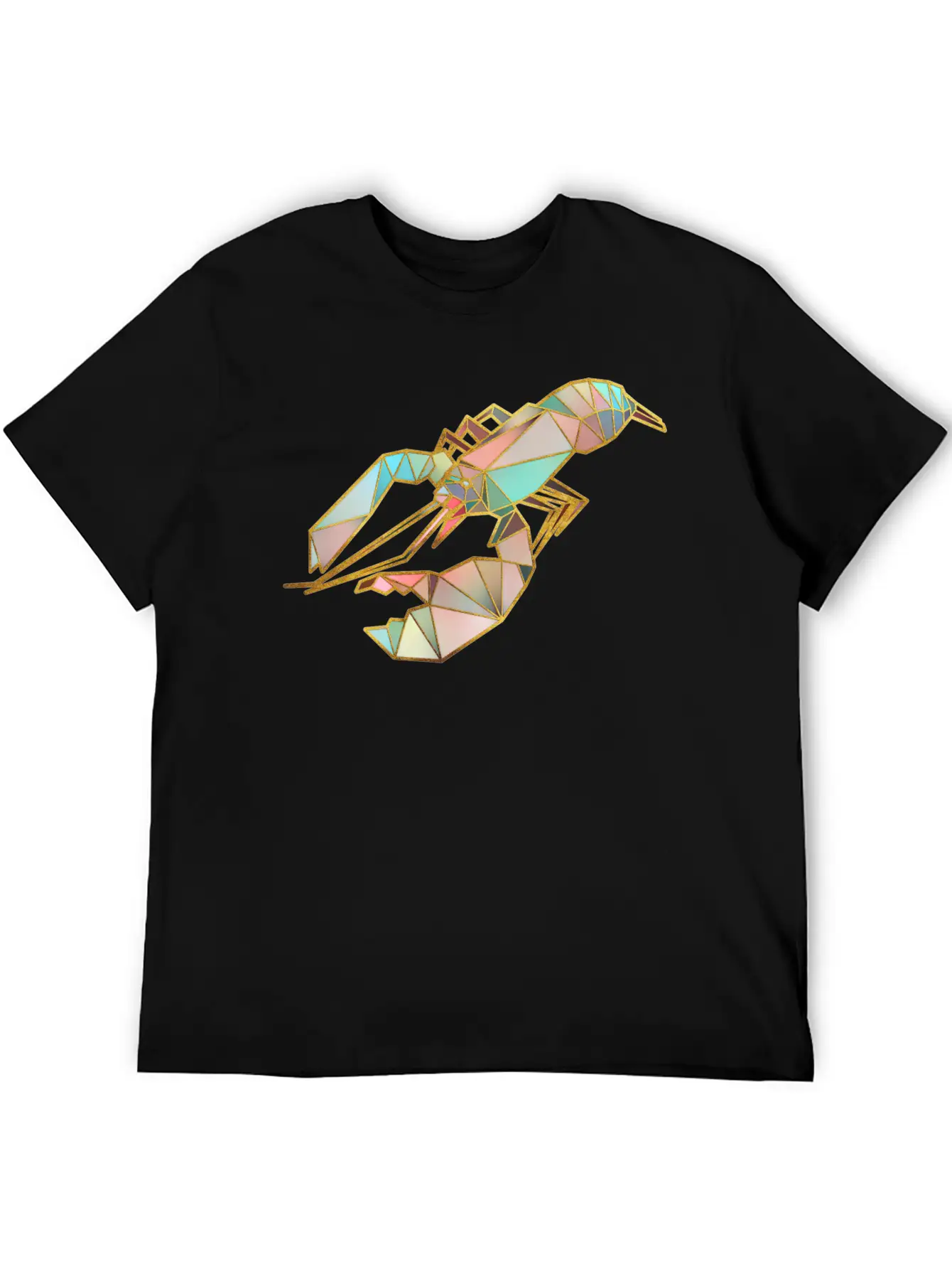 Lobster Geometric Gold Lines Essential Cotton Tee For Daily Outfits – Unisex Style