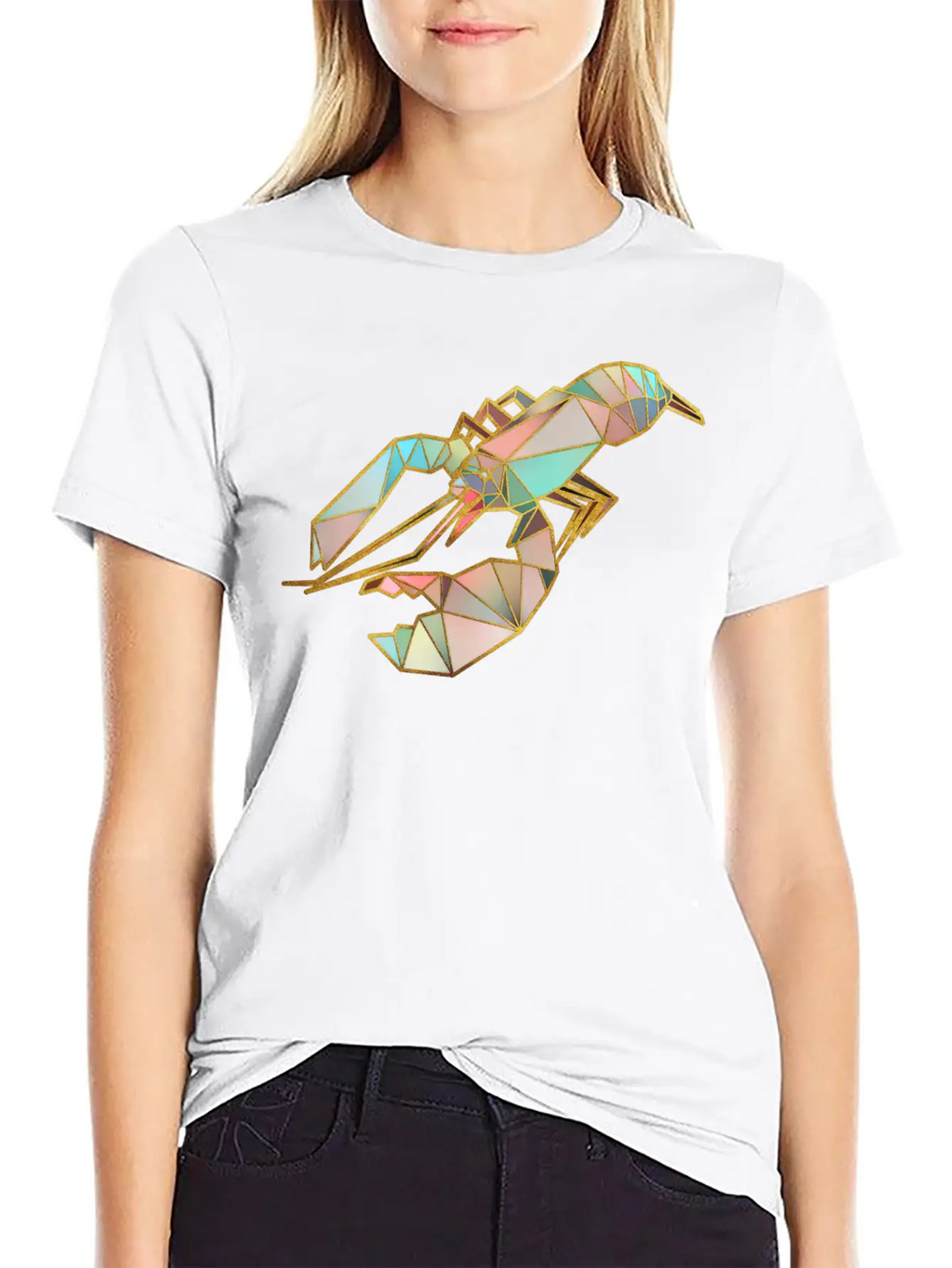 Lobster Geometric Gold Lines Essential Cotton Tee For Daily Outfits – Unisex Style