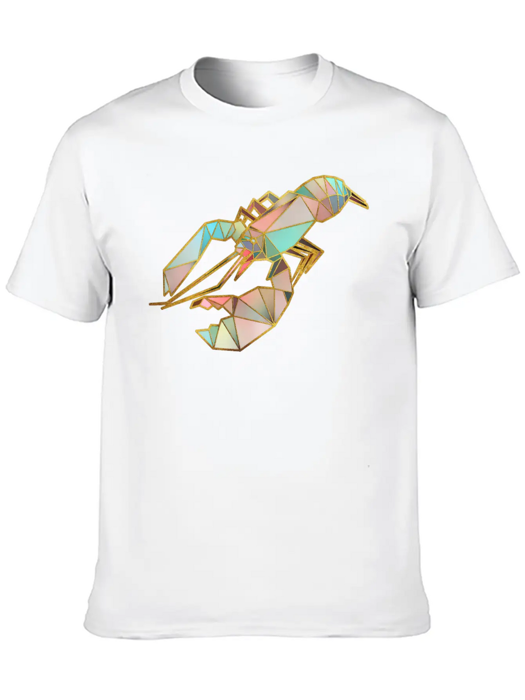 Lobster Geometric Gold Lines Essential Cotton Tee For Daily Outfits – Unisex Style