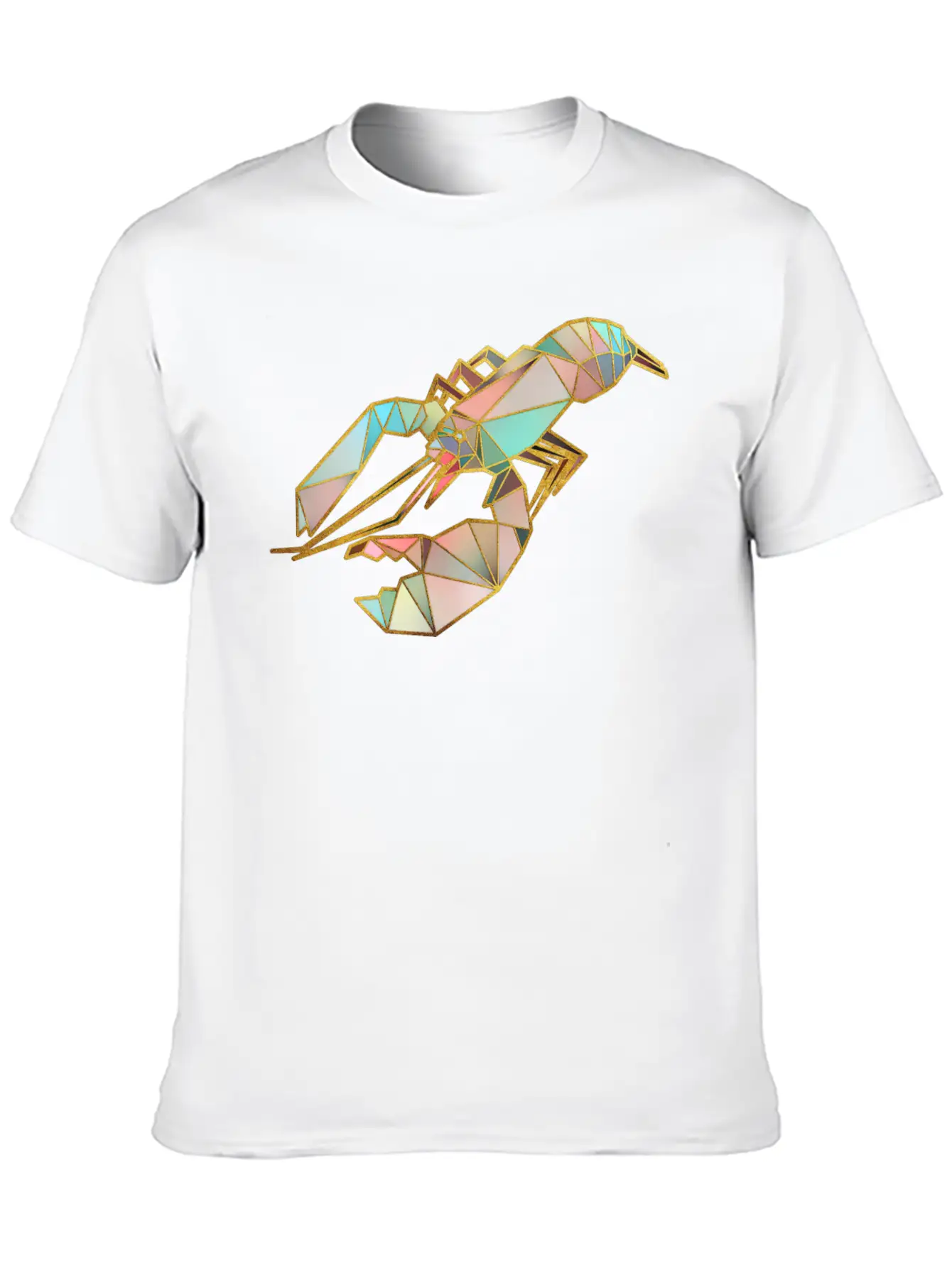 Lobster Geometric Gold Lines Essential Cotton Tee For Daily Outfits – Unisex Style